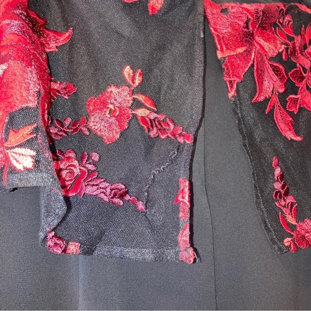 BADGLEY MISCHKA Floral Dress black red  Popover Gown strapless maxi. Size 6 - Picture 13 of 15
